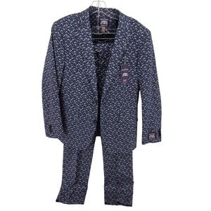 Savile Row Company Hoxton Floral Suit Brit Slim Men 38R 32W Navy Blue Cotton NWT